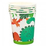 Set 10 pahare de carton happy birthday, flippy, model dinozauri, tematica aniversare, 7.5x8.5 cm, 200 ml, multicolor