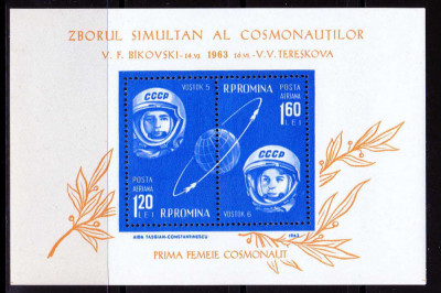 RO 1963 LP 564 ,&amp;quot;Cosmonautica Vostok 5 si 6&amp;quot; , colita 54 , MNH foto