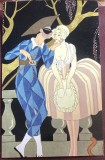ART DECO,FELICITARE NECIRCULATA,,HARLEQUIN&#039;s KISS&quot;dupa Georges BARBIER(1882-1932, Printata