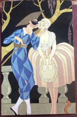 ART DECO,FELICITARE NECIRCULATA,,HARLEQUIN&amp;#039;s KISS&amp;quot;dupa Georges BARBIER(1882-1932 foto