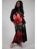 Rochie Maxi Hibiscus cu Buzunare, Maneca Lunga, Multicolor, Talie Unica (S-XL), Stil Italian Elegant, Poliester &amp; Elastan