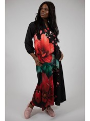 ROCHIE MAXI CU BUZUNARE SI MANECA LUNGA HIBISCUS TALIE UNICA Multicolora