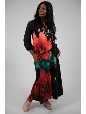 ROCHIE MAXI CU BUZUNARE SI MANECA LUNGA HIBISCUS TALIE UNICA Multicolora foto