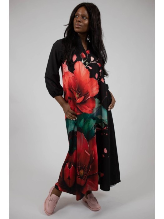 ROCHIE MAXI CU BUZUNARE SI MANECA LUNGA HIBISCUS TALIE UNICA Multicolora