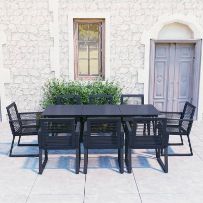 vidaXL Set mobilier de exterior, 9 piese, negru, ratan PVC foto