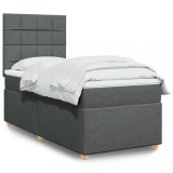 VidaXL Pat box spring cu saltea, gri &icirc;nchis, 100x200 cm, textil