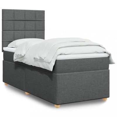vidaXL Pat box spring cu saltea, gri &amp;icirc;nchis, 90x190 cm, textil 3293436 foto