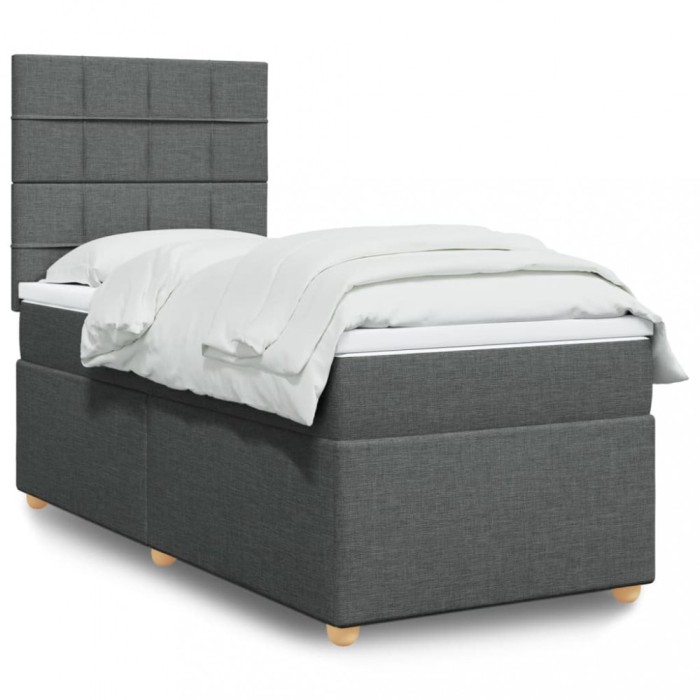 vidaXL Pat box spring cu saltea, gri &icirc;nchis, 90x190 cm, textil 3293436