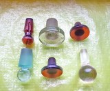 G966-Lot 6 Dopuri sticla Farmacie vechi perioada interbelica anii cca 1920-1940. Lungimi intre 2,5 si 4,5 cm, diametrul intre 1,4 si 2cm.