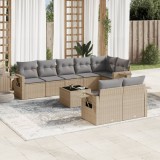 vidaXL Set canapele de grădină, 9 piese, cu perne, bej, poliratan