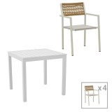 Cumpara ieftin Set de 5 buc masa si scaune de gradina Savor-Kliton aluminiu alb si ratan culoare naturala 80x80x74 cm