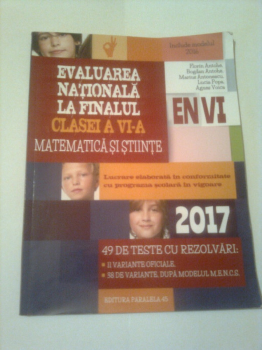 EVALUARE NATIONALA LA FINALUL CLASEI A VI-A 2017 ~ MATEMATICA SI STIINTE