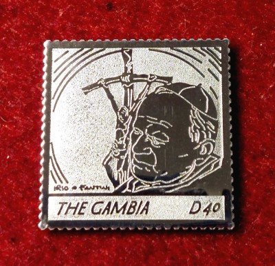 ✅Gambia 2005, Papa Ioan Paul II, timbru din argint/embosat, Mi. 5563/6 Euro,MNH foto