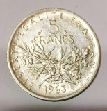 FRANTA 5 FRANCI 1963 ARGINT STARE AUNC UNC