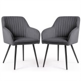 Set 2 Scaune Dining Florence Velur Grafit Cadru Metalic Negru Akord Furniture Factory