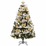 HOMCOM Brad de Craciun 180 cm, 200 LED-uri Alb Cald, Ignifug, 8 Moduri Iluminare, Globuri, Panglici