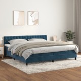 Cumpara ieftin Pat box spring cu saltea, albastru &icirc;nchis, 200x200 cm, catifea