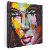Tablou portret femeie pictura in ulei, multicolor 1398 Tablou canvas pe panza CU RAMA 80x80 cm