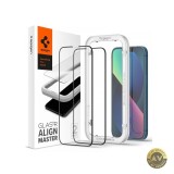 Folie de protectie Ecran Spigen Align Master pentru Apple iPhone 16e / 14 / 13 Pro / 13 Sticla securizata Full Glue Set 2 bucati Neagra AGL03387