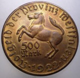 F.577 GERMANIA WESTFALIA WESTFALEN BARON VOM STEIN NOTGELD 500 MARK 1922 XF