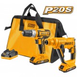 Cumpara ieftin Masina de insurubat + rotopercutor 20V cu 2 Acumulatori bormasina Ingco CKLI2008