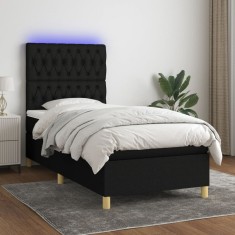 Gossi pat cu arcuri, saltea si led, negru, 90x190 cm, textil