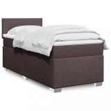 vidaXL Pat box spring cu saltea, maro &icirc;nchis, 90x190 cm, textil