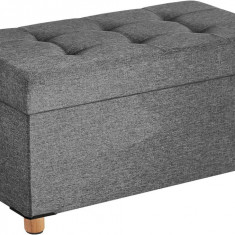 Bancheta cu spatiu pentru depozitare Chesterfield, Vasagle, 76 x 38 x 38 cm, tesatura aspect in/MDF, picioare din lemn, gri inchis