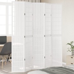 vidaXL Paravan cameră 5 panouri, alb, lemn masiv paulownia 358792