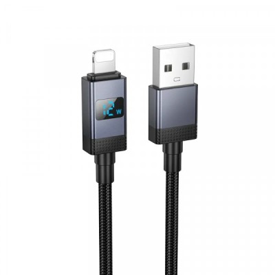 Cablu Date si Incarcare USB-A - Lightning HOCO X118 Display, 12W, 1m, Negru foto