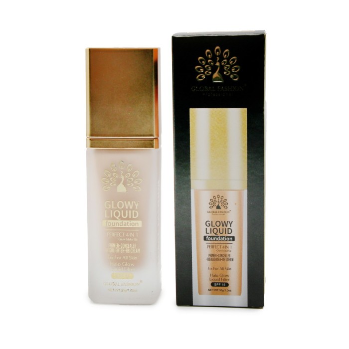 Fond de ten Global Fashion, Glowy Liquid Foundation 4&icirc;n1: Primer + Corector + Iluminator + BB cream, SPF 15, K034,Honey