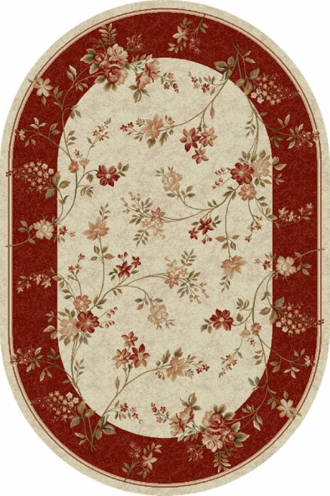 Covor Oval Model Lotos 551-120, Marime 60 x 110 cm, Crem, Rosu, Inaltime Fir 8 mm, Antialergic, Polipropilena, Living, Dormitor, Sufragerie, Birou