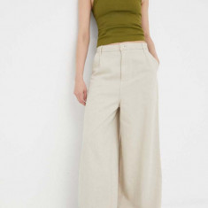 Lee pantaloni Chino femei, culoarea bej, lat, high waist
