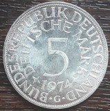 (A911) MONEDA DIN ARGINT GERMANIA - 5 MARK 1974, LIT G, 11,2 GRAME. PURITATE 625, Europa