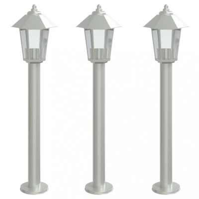 Lampi exterioare de podea 3 buc argintiu 80 cm otel inoxidabil foto