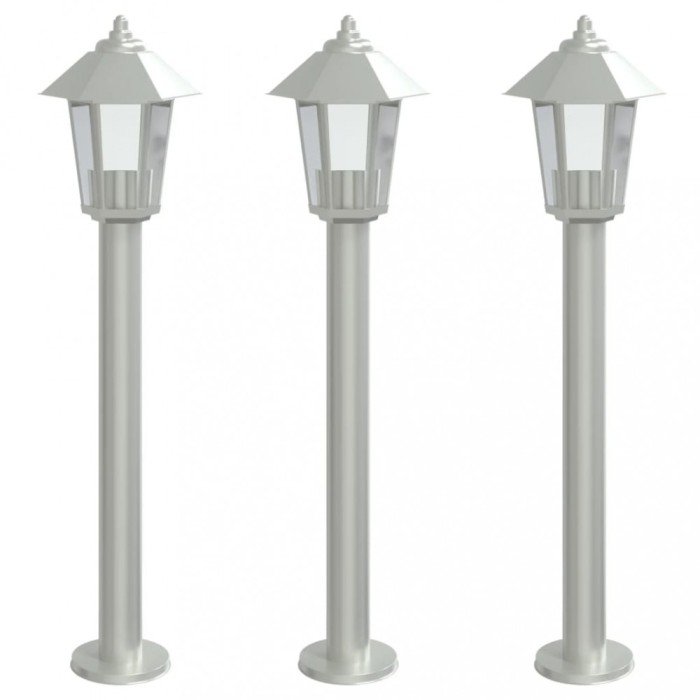 Lampi exterioare de podea 3 buc argintiu 80 cm otel inoxidabil