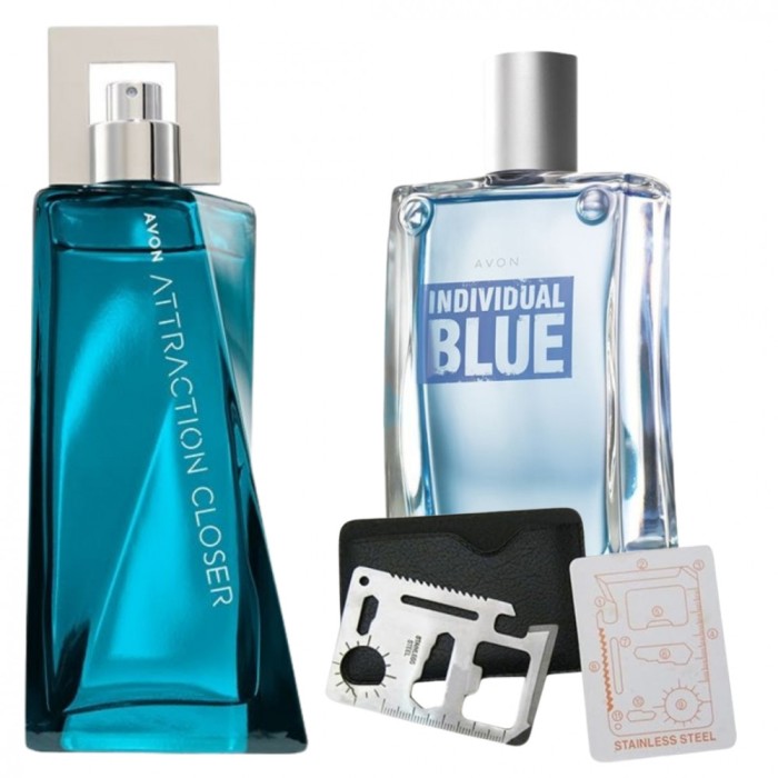 Set apa de toaleta Attraction Closer pentru El 75 ml, apa de toaleta Individual Blue 100 ml, card multifunctional de supravietuire, otel inoxidabil