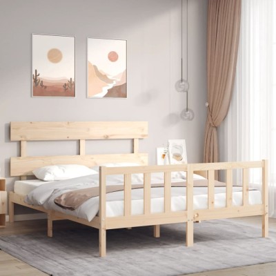 vidaXL Cadru de pat cu tăblie, king size, lemn masiv 3193276 foto