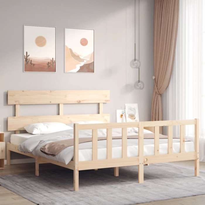 vidaXL Cadru de pat cu tăblie, king size, lemn masiv 3193276