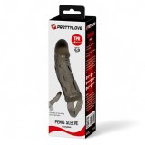 Manșon realist pentru penis PRETTY LOVE Brayden, pentru extensie și &icirc;ngroșare, 13.5cm, negru transparent