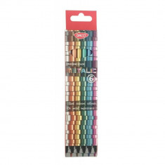 Set 6 Creioane Color DACO Metalic, 6 Culori Metalice, Corp Triunghiular din Lemn, Creioane Triunghiulare Colorate, Creioane Colorate Metalice DACO, Cr foto