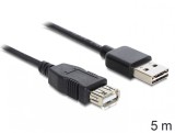 Cablu prelungitor EASY-USB 2.0-A la USB 2.0-A T-M 5m Negru, Delock 83373