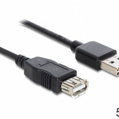 Cablu prelungitor EASY-USB 2.0-A la USB 2.0-A T-M 5m Negru, Delock 83373