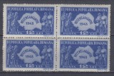 ROMANIA 1948 LP 226 RECENSAMANTUL BLOC DE 4 TIMBRE MNH