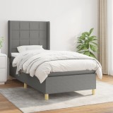 vidaXL Pat box spring cu saltea, gri &icirc;nchis, 100x200 cm, textil