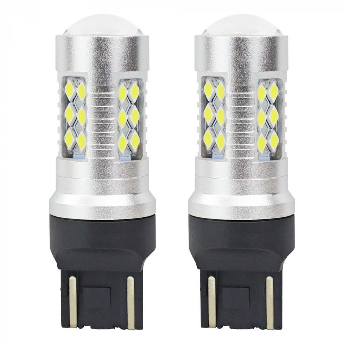 Bec lumini de zi tip LED T20 W2.1x9.5d, W21/5W 12-24V, 24 SMD 3030, 6.2W , AMIO, Set 2 buc