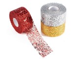 Set 3 role panglica Craciun textil paiete multicolore mm 50 x 20 m