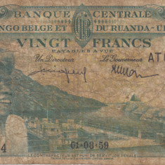 M1 - Bancnota foarte veche - Congo Belgian - 20 franci