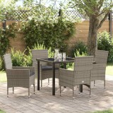 VidaXL Set de masă pentru grădină cu pernă 5 pcs Gri Rattan poli