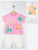 Cumpara ieftin Set tricou de vara cu pantalonasi pentru fetite, Tongs baby (Marime: 12-18 Luni, Culoare: Somon)